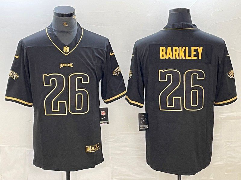 Men Philadelphia Eagles #26 Barkley Black Gold Throwback 2024 Nike Limited NFL Jersey style 1